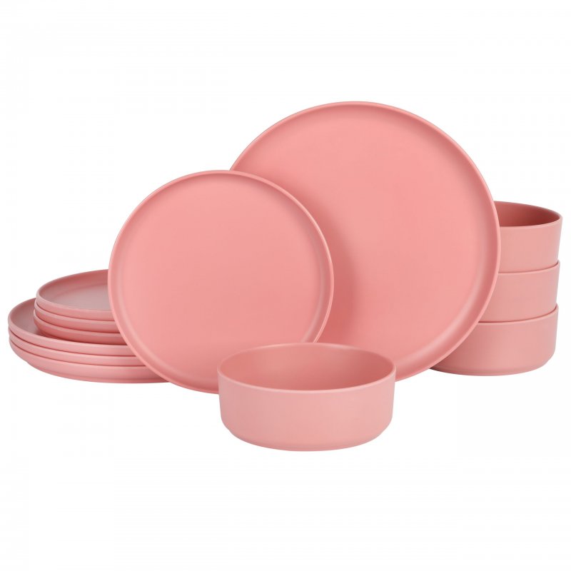 KIKUI Canyon Crest 12-Piece Stackable Matte Melamine Dinnerware Set