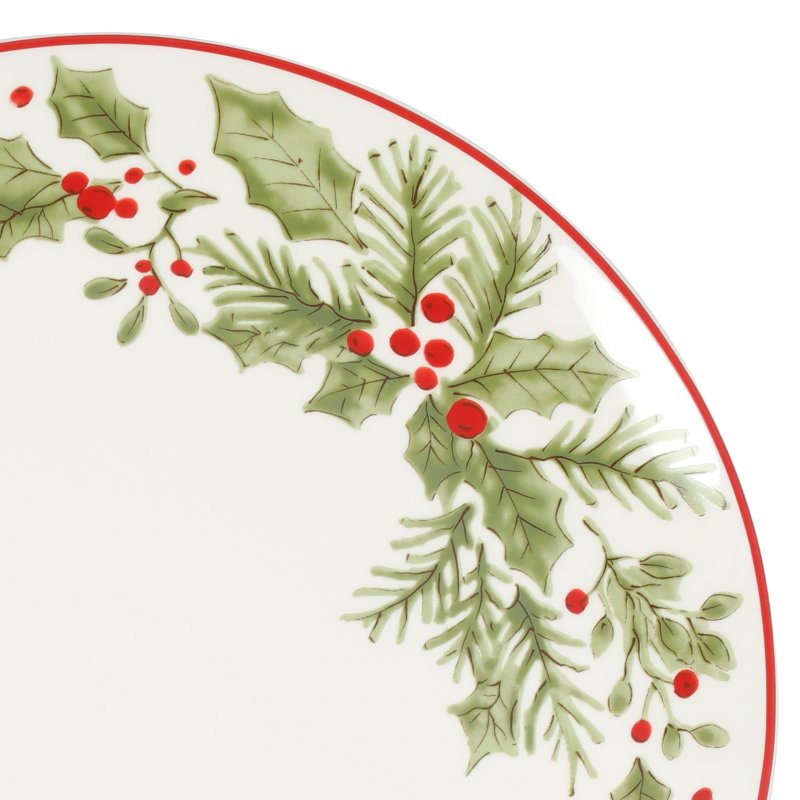 KIKUI 12 Piece Festive Berries Decorated Porcelain Dinnerware Set