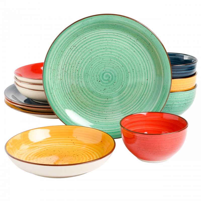 KIKUI Color Speckle 12-Piece Stoneware Dinnerware Set