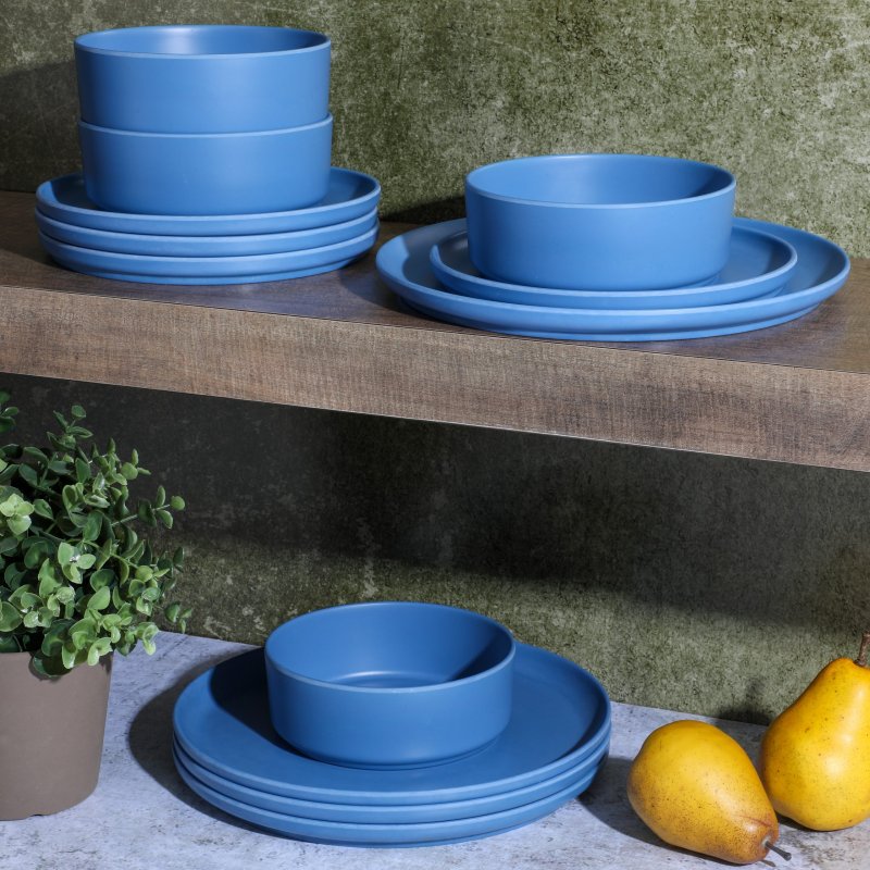 KIKUI Canyon Crest 12-Piece Stackable Matte Melamine Dinnerware Set