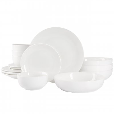 KIKUI Gracious Dining 16-Piece Double Bowl Porcelain Dinnerware Set