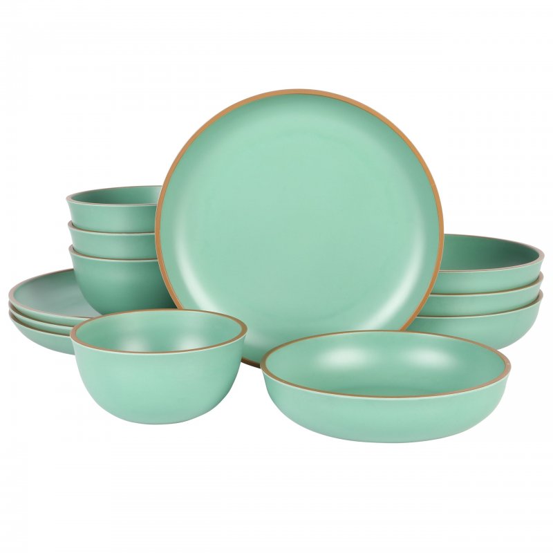 KIKUI Rockabye 12-Piece Double Bowl Melamine Dinnerware Set