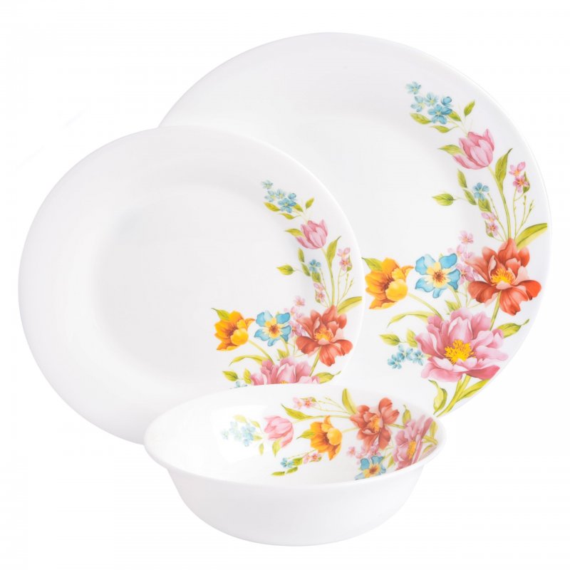 KIKUI Ultra Round 18-Piece Opal Glass Dinnerware Set