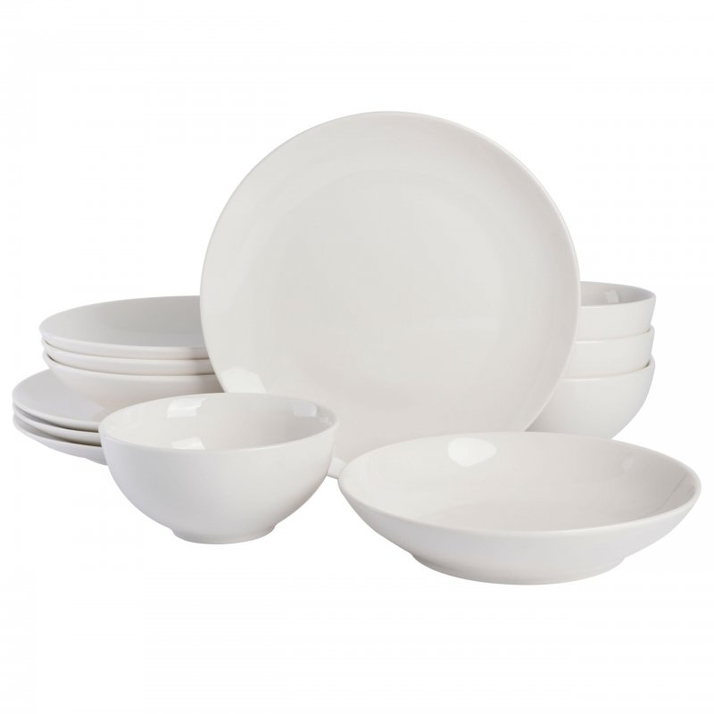 KIKUI Next Gen 12-Piece Double Bowl Fine Ceramic Dinnerware Set