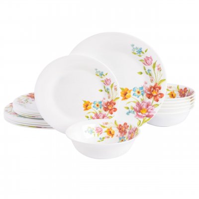 KIKUI Ultra Round 18-Piece Opal Glass Dinnerware Set