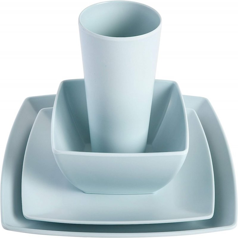 KIKUI Soho Lounge Grayson Square 16-Piece Melamine Dinnerware Set