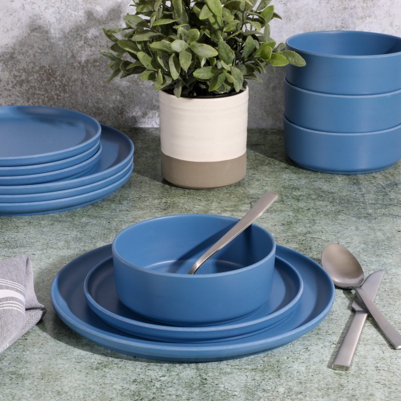 KIKUI Canyon Crest 12-Piece Stackable Matte Melamine Dinnerware Set