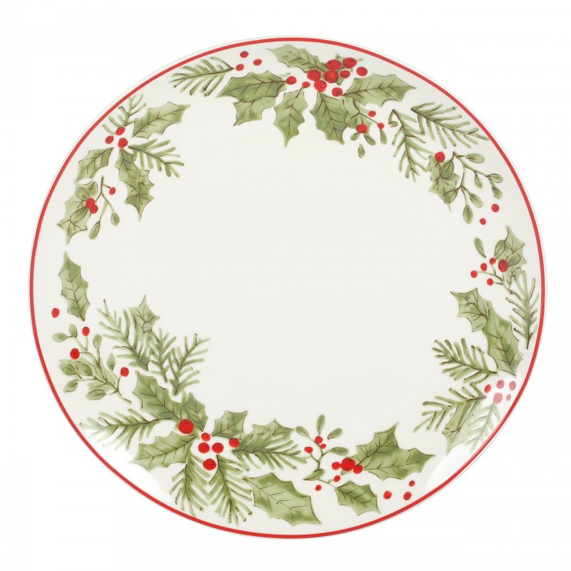 KIKUI 12 Piece Festive Berries Decorated Porcelain Dinnerware Set