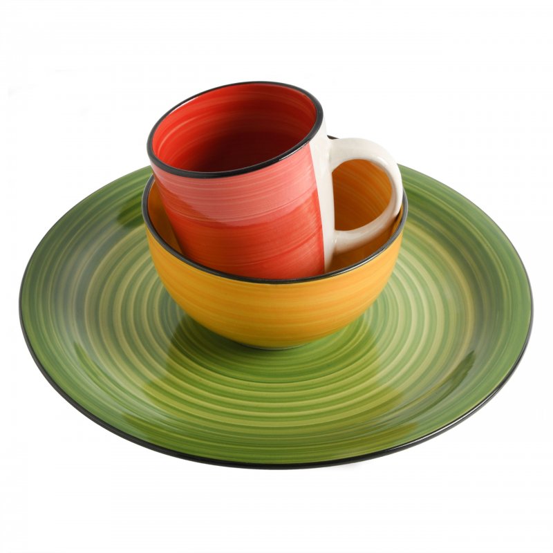 KIKUI Color Vibes 12-Piece Hand-Painted Stoneware Dinnerware Set