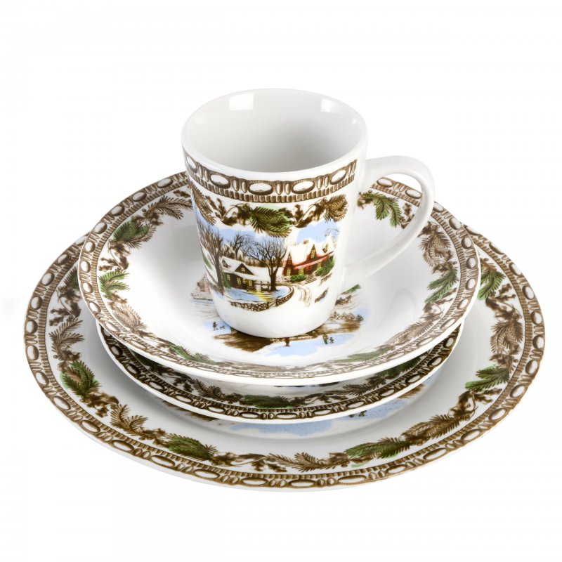 KIKUI Christmas Toile 16-Piece Dinnerware Set