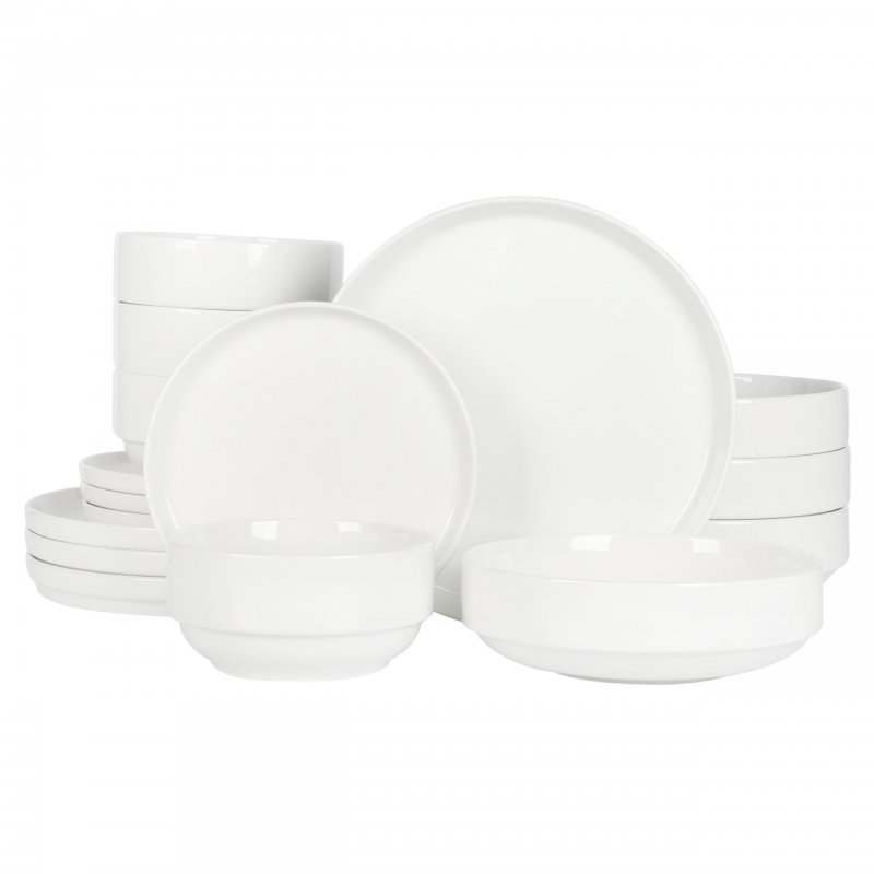 KIKUI Rothernberg 16 Piece Stackable Porcelain Plates and Bowls Dinnerware Set