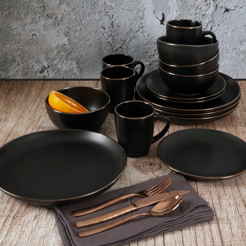 KIKUI Rockaway Gold 16-Piece Stoneware Dinnerware Set