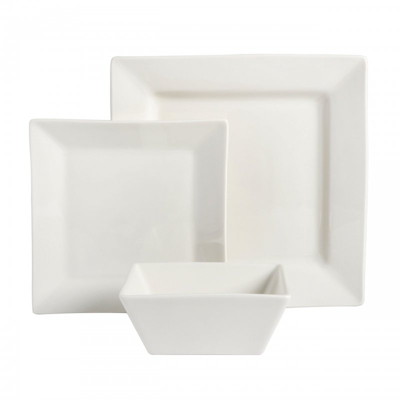 KIKUI Everyday Hard Square 12-Piece Fine Ceramic Dinnerware Set