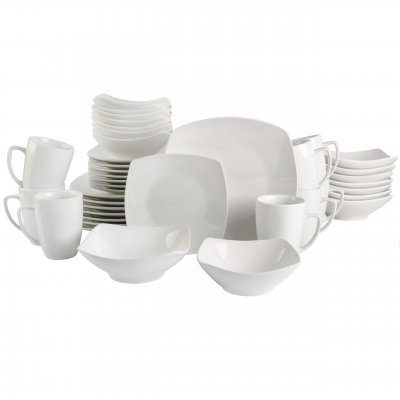 KIKUI Everyday Square 40-Piece Fine Ceramic Expanded Dinnerware Set