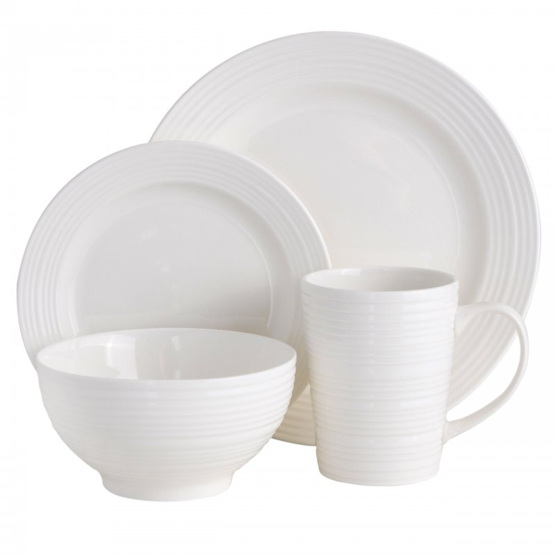 KIKUI Amelia Court 16-Piece Fine Ceramic Dinnerware Set – White