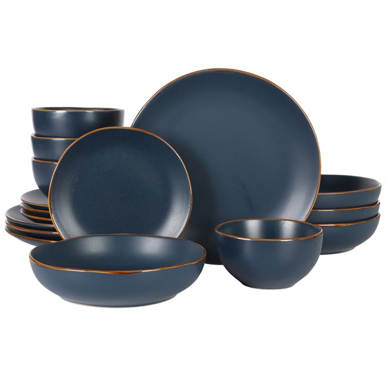 KIKUI Hazeltine 16 Piece Plates and Bowls Dishes Stoneware Ceramic Dinnerware Set