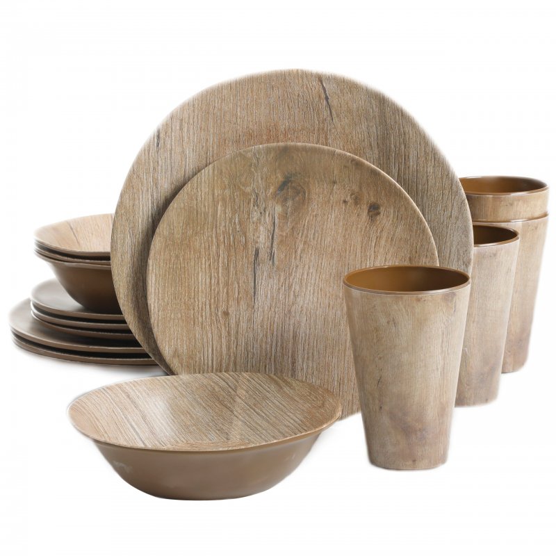 KIKUI Woodlands Round 16-Piece Melamine Dinnerware Set