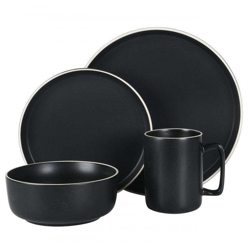 KIKUI Zuma Nuevo 32 Piece Plates, Bowls, and Mug (Service for 8) Dinnerware Set – Black