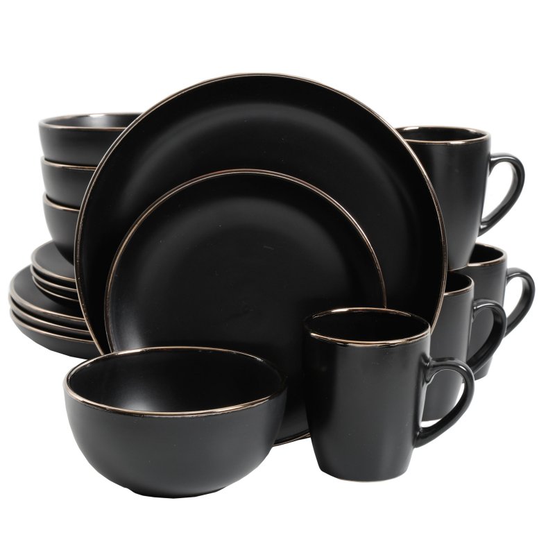 KIKUI Rockaway Gold 16-Piece Stoneware Dinnerware Set