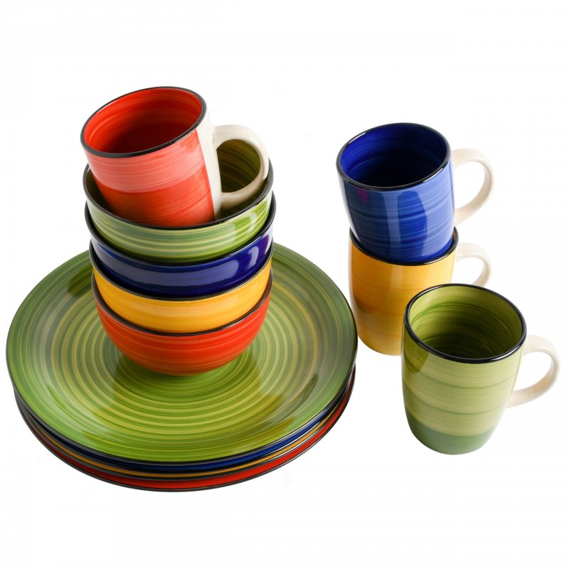 KIKUI Color Vibes 12-Piece Hand-Painted Stoneware Dinnerware Set