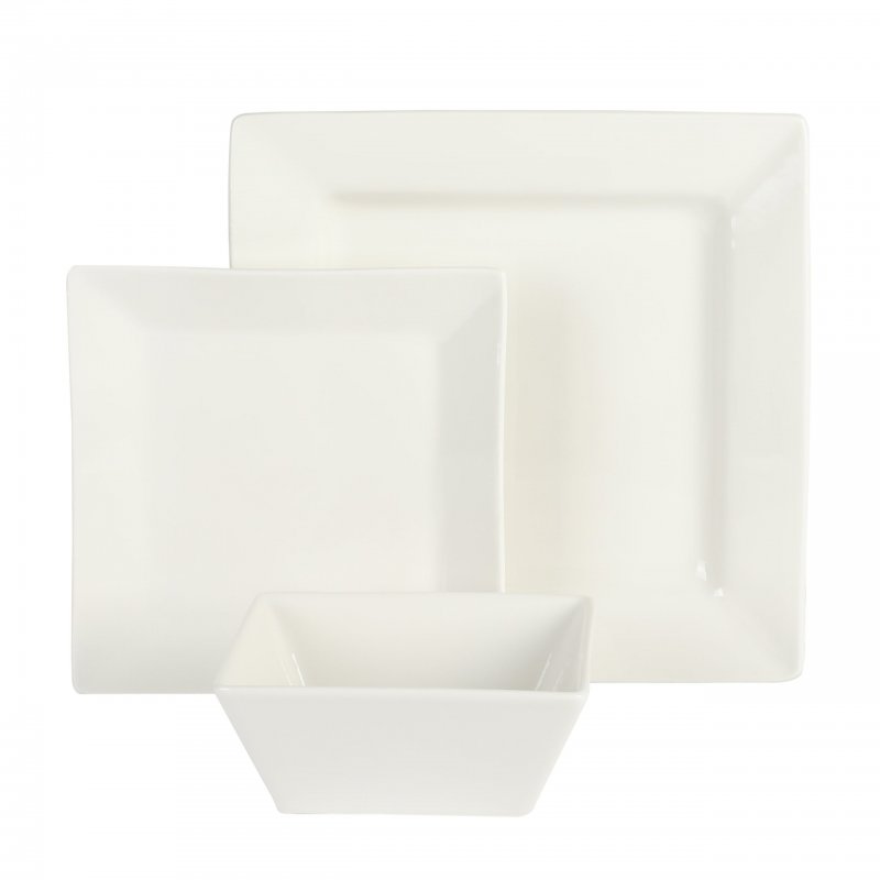 KIKUI Zen Buffet Hard Square 24-Piece Porcelain Dinnerware Set