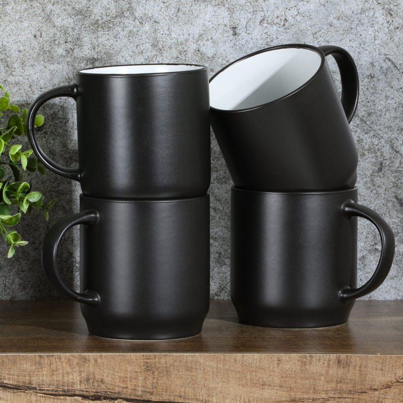 KIKUI 4 Pack Stoneware Stackable Mugs