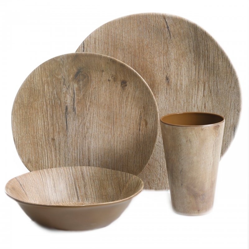 KIKUI Woodlands Round 16-Piece Melamine Dinnerware Set