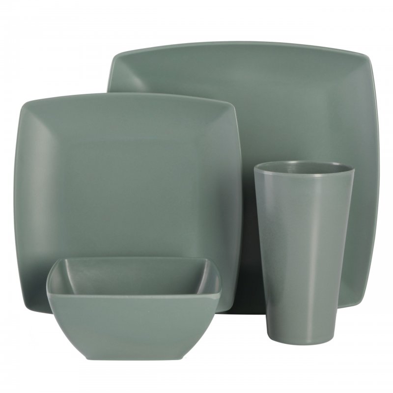 KIKUI Soho Grayson Square 16-Piece Melamine Dinnerware Set – Green