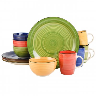 KIKUI Color Vibes 12-Piece Hand-Painted Stoneware Dinnerware Set