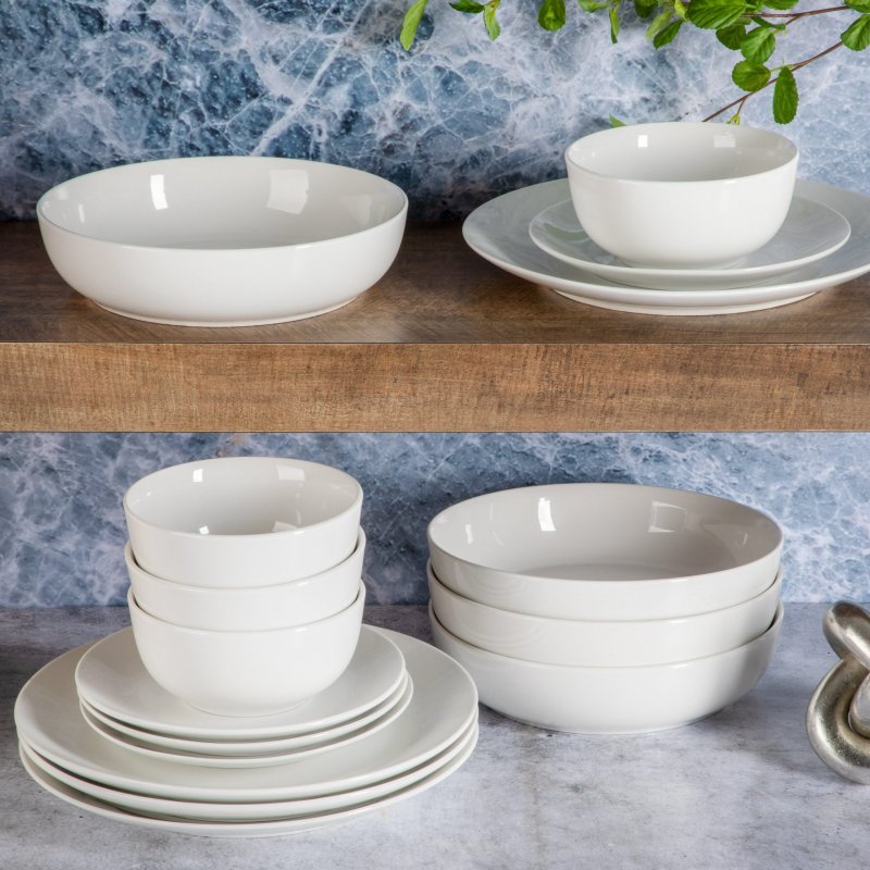 KIKUI Gracious Dining 16-Piece Double Bowl Porcelain Dinnerware Set