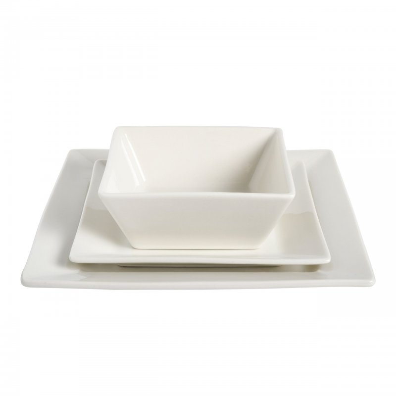 KIKUI Everyday Hard Square 12-Piece Fine Ceramic Dinnerware Set