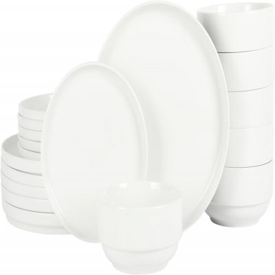 KIKUI Rothernberg Stackable 18 Piece, Service for 6, White Porcelain Plates and Bowls Set