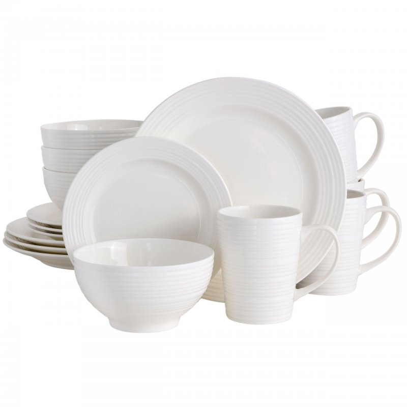 KIKUI Amelia Court 16-Piece Fine Ceramic Dinnerware Set – White