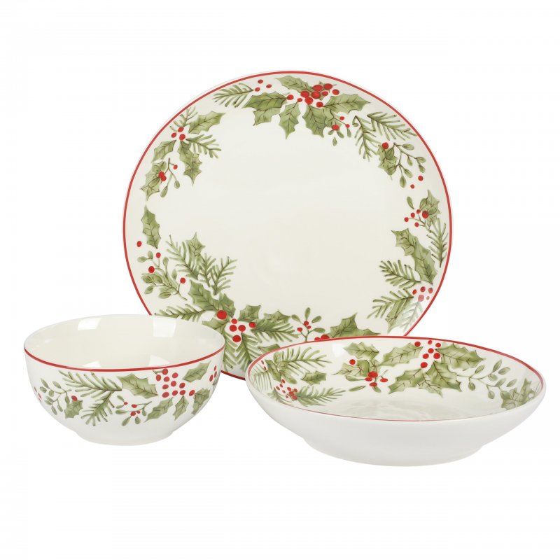 KIKUI 12 Piece Festive Berries Decorated Porcelain Dinnerware Set