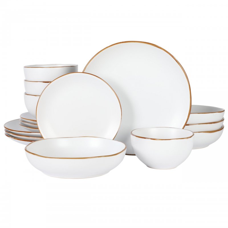 KIKUI Hazeltine 16 Piece Plates and Bowls Dishes Stoneware Ceramic Dinnerware Set