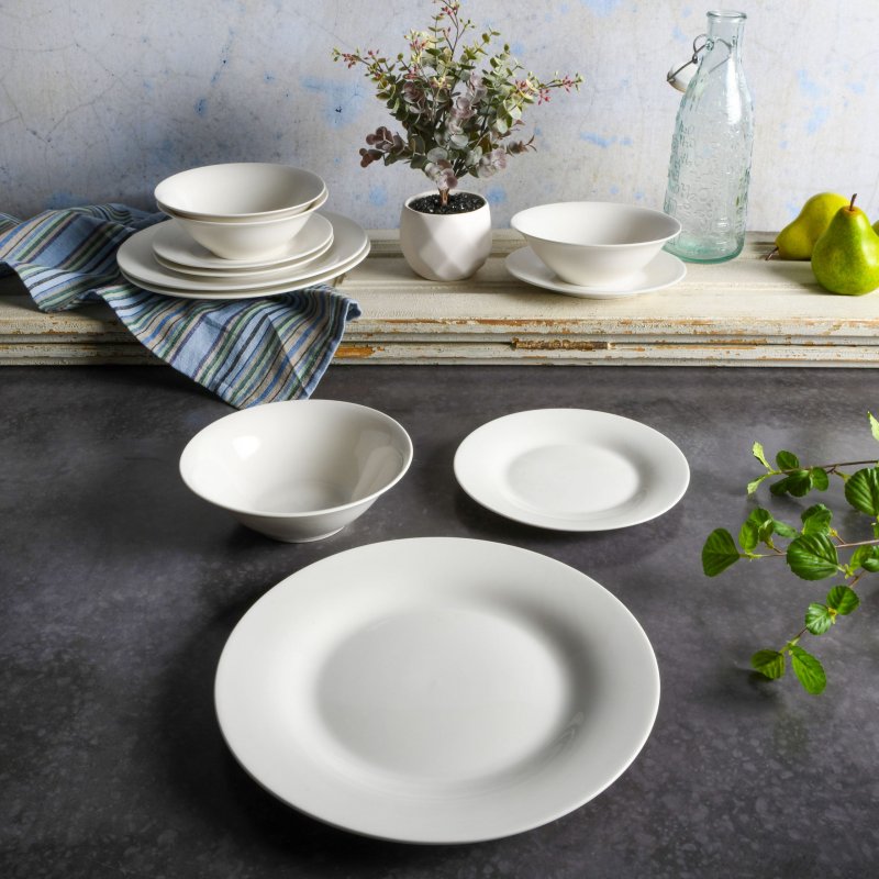 KIKUI Everyday Round 12-Piece Fine Ceramic Dinnerware Set