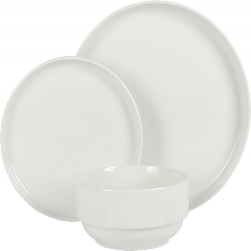 KIKUI Rothernberg Stackable 18 Piece, Service for 6, White Porcelain Plates and Bowls Set