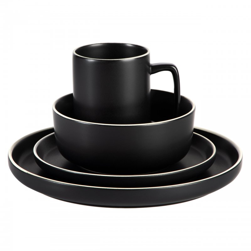 KIKUI Zuma Nuevo 32 Piece Plates, Bowls, and Mug (Service for 8) Dinnerware Set – Black