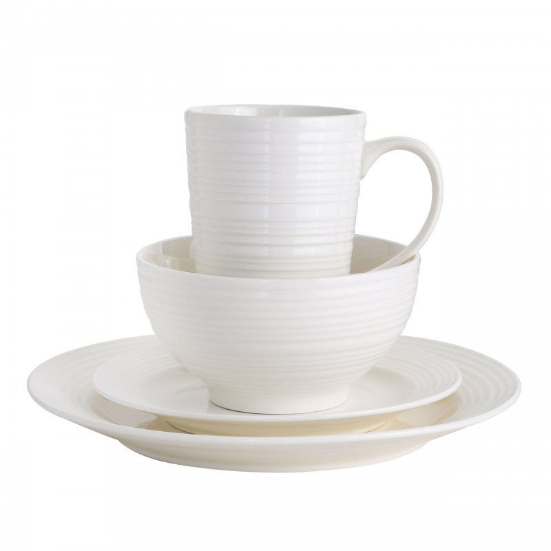 KIKUI Amelia Court 16-Piece Fine Ceramic Dinnerware Set – White