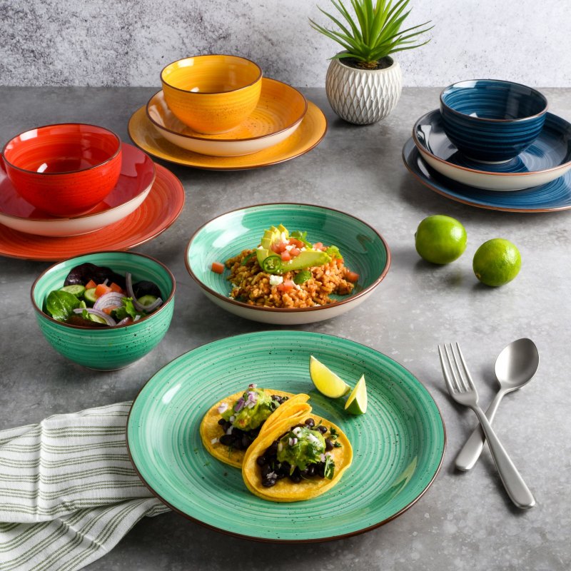 KIKUI Color Speckle 12-Piece Stoneware Dinnerware Set