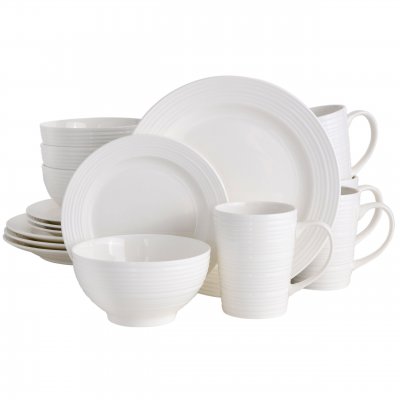 KIKUI Amelia Court 16-Piece Fine Ceramic Dinnerware Set – White