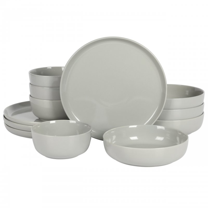 KIKUI Oslo 12-Piece Porcelain Double Bowl Dinnerware Set