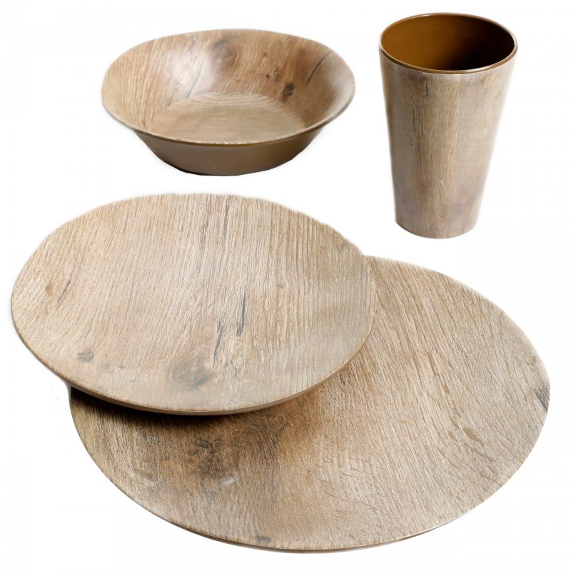 KIKUI Woodlands Round 16-Piece Melamine Dinnerware Set