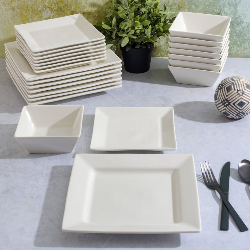 KIKUI Zen Buffet Hard Square 24-Piece Porcelain Dinnerware Set