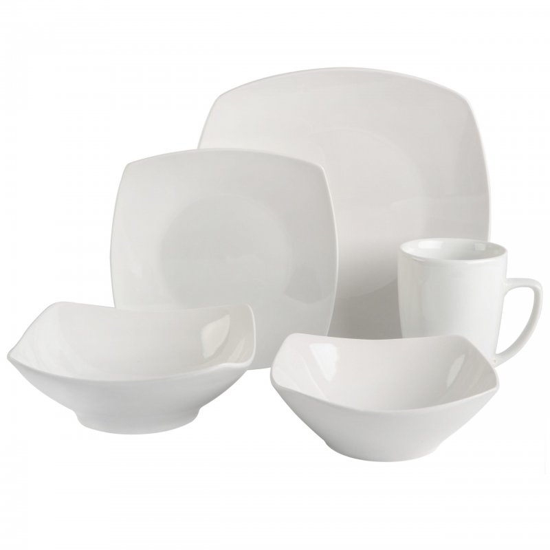 KIKUI Everyday Square 40-Piece Fine Ceramic Expanded Dinnerware Set