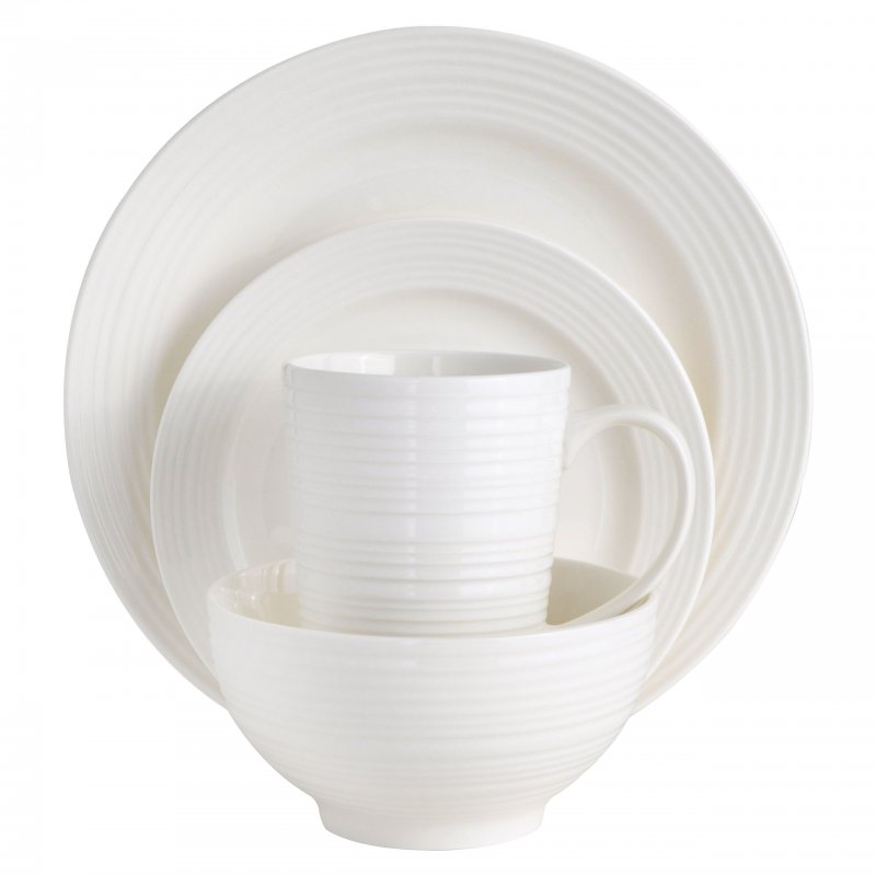 KIKUI Amelia Court 16-Piece Fine Ceramic Dinnerware Set – White