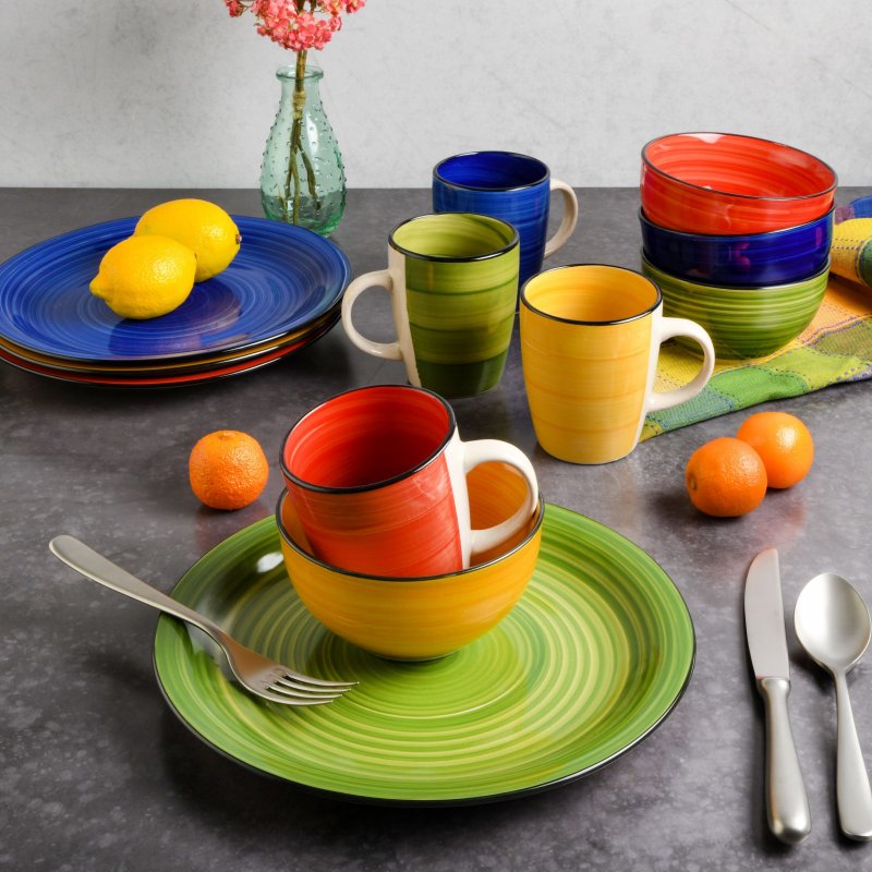 KIKUI Color Vibes 12-Piece Hand-Painted Stoneware Dinnerware Set