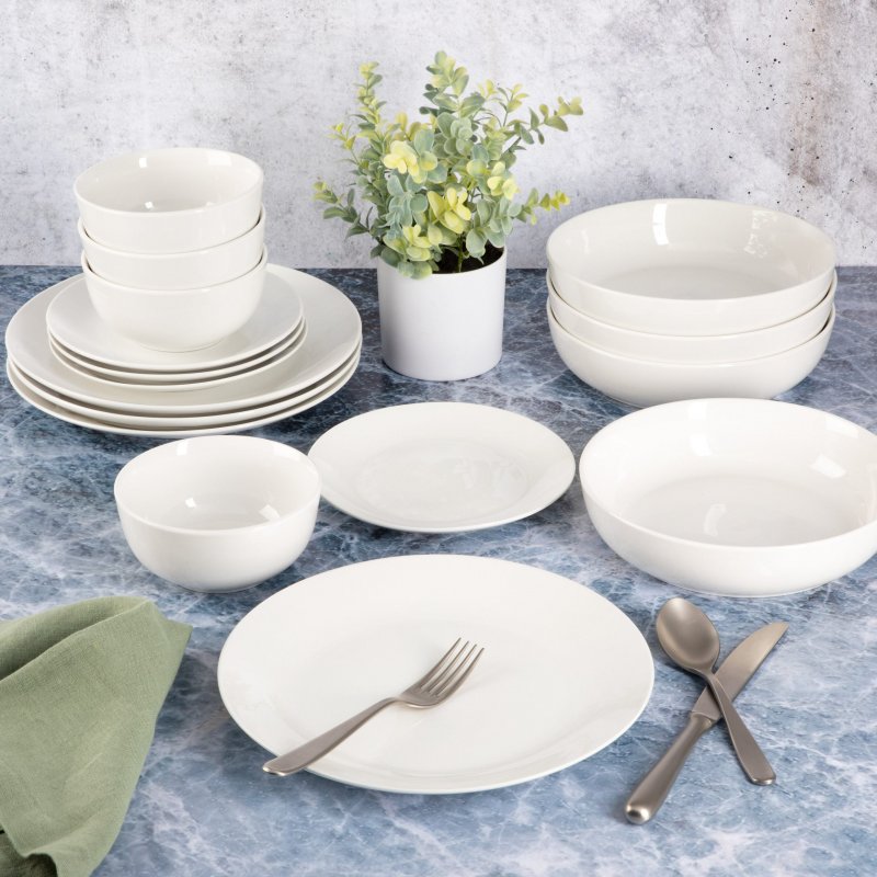 KIKUI Gracious Dining 16-Piece Double Bowl Porcelain Dinnerware Set