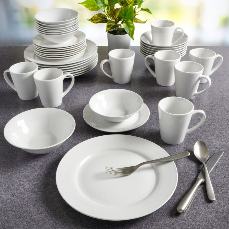 KIKUI Everyday Round 40-Piece Expanded Fine Ceramic Dinnerware Set