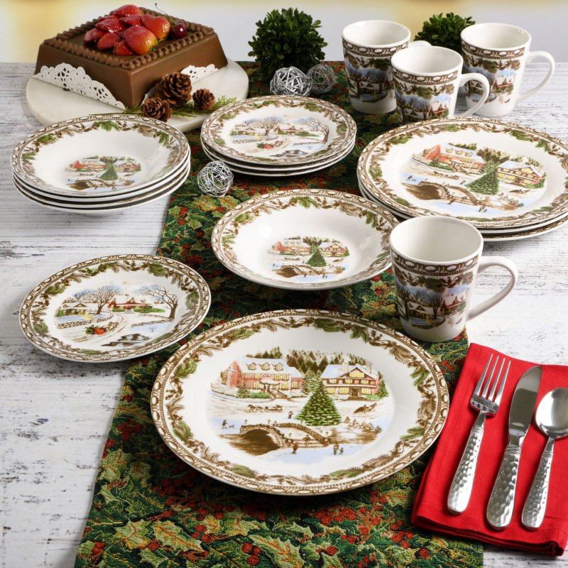 KIKUI Christmas Toile 16-Piece Dinnerware Set